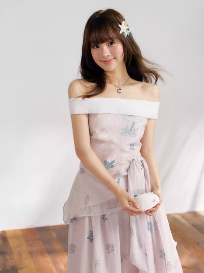 “Pink Mist Island” Dusty Rose Off-Shoulder Skirt Set