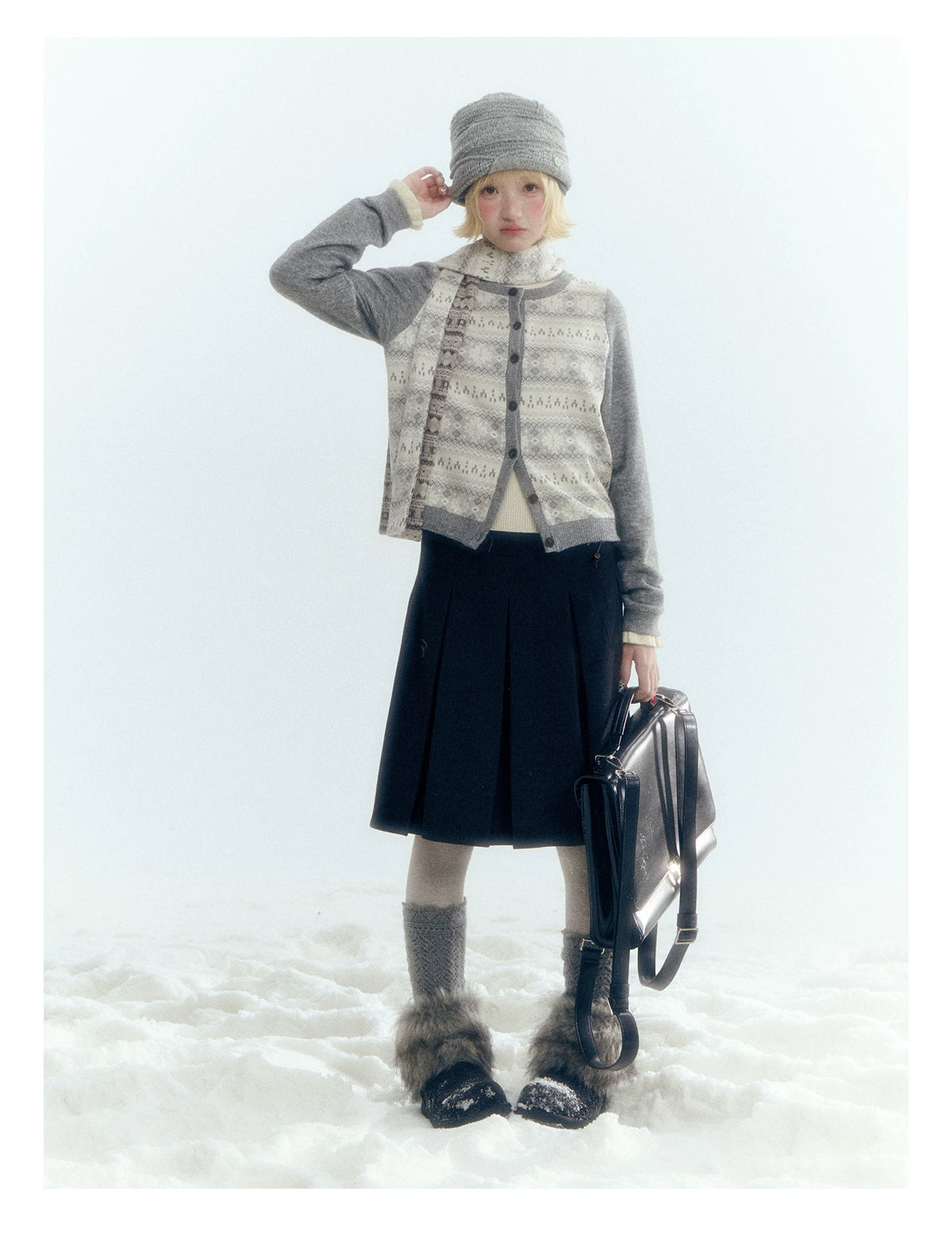 Horridale - Dark Gray Wool-Look A-Line Pleated Mini Skirt