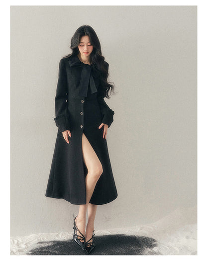 少也眼 "Snowfall Night" Wool-Blend Padded Coat – Rock Black Bow Edition