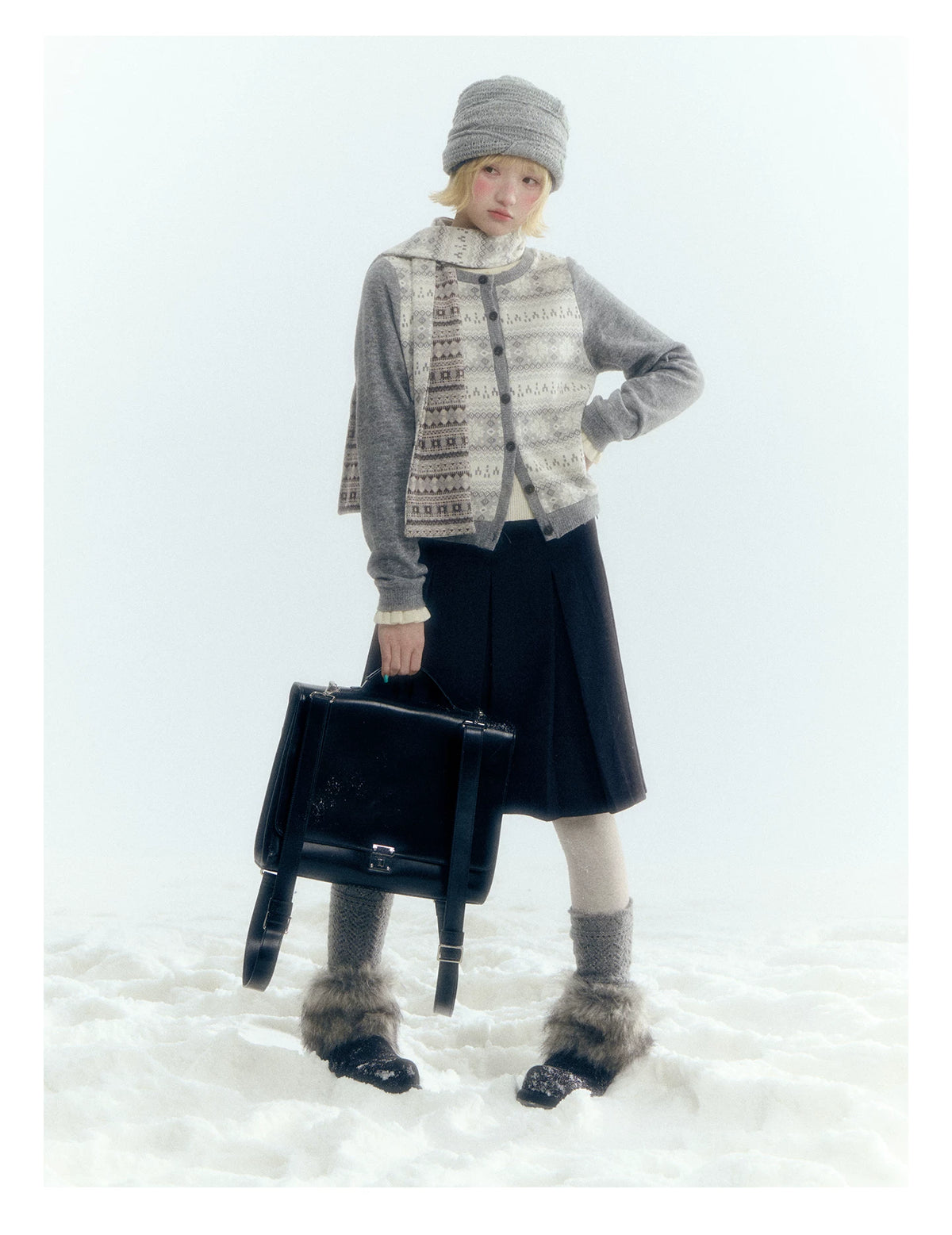 Horridale - Dark Gray Wool-Look A-Line Pleated Mini Skirt
