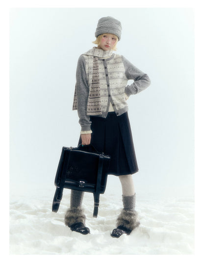 Horridale - Dark Gray Wool-Look A-Line Pleated Mini Skirt