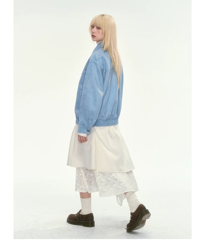 [CAN] Ivory Midi Skirt with Asymmetrical Lace Panels