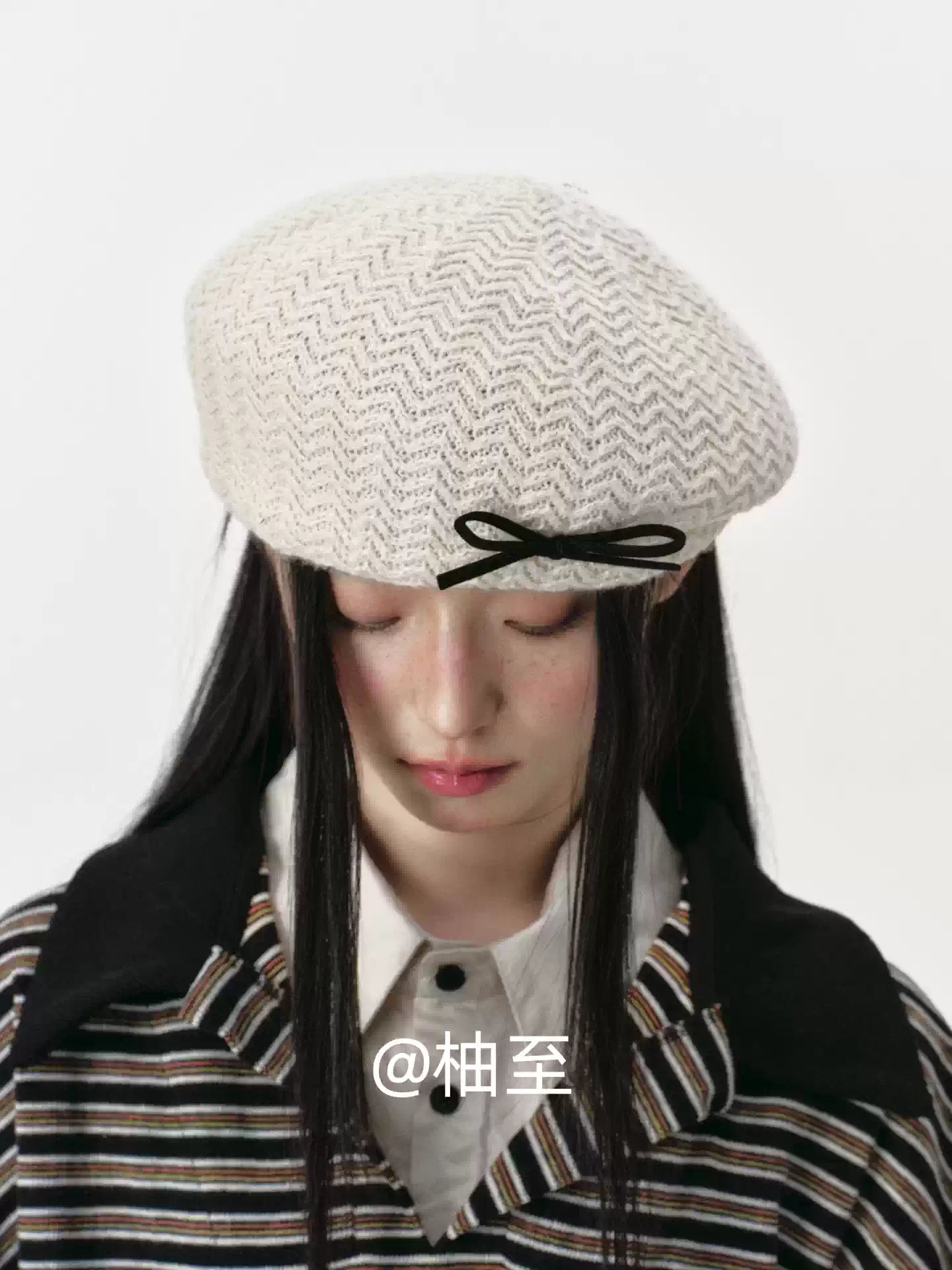 Ivory Cream Bow Knit Beret – Women's French Artist Hat