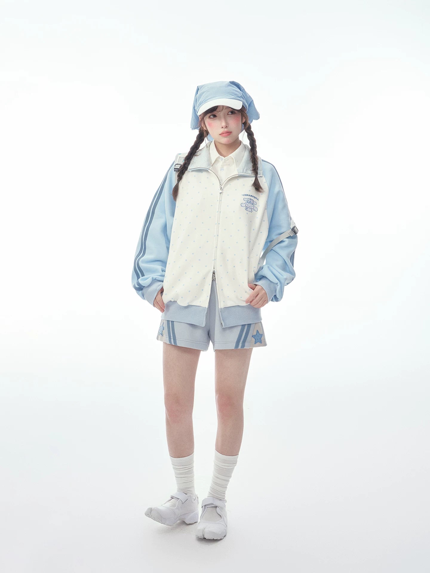 "Spring Breeze" Blue & White Polka Dot Track Jacket