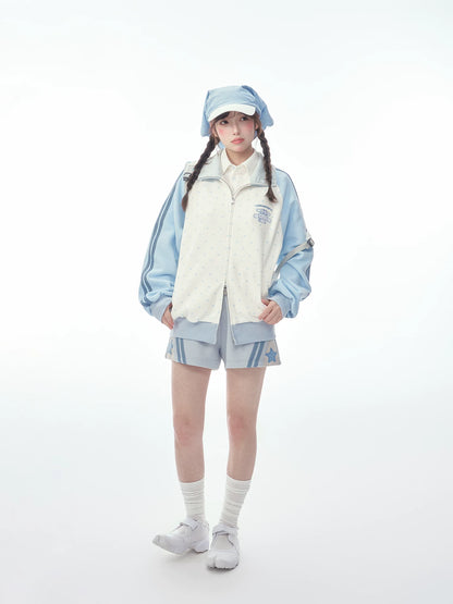 "Spring Breeze" Blue & White Polka Dot Track Jacket