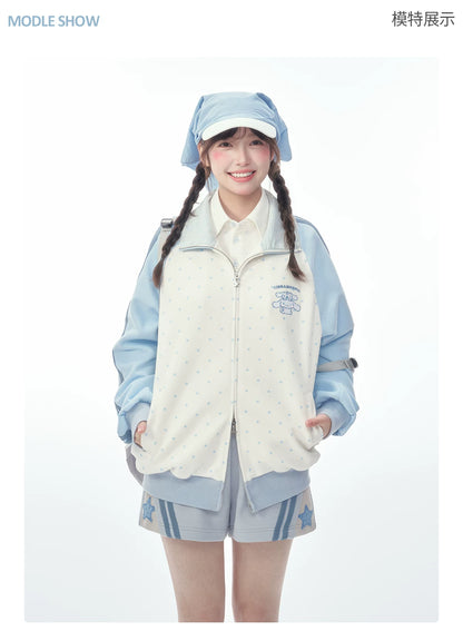"Spring Breeze" Blue & White Polka Dot Track Jacket