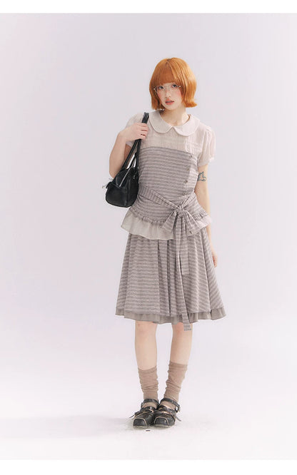 “Old Keepsake Letters” Frost Gray Doll Collar Lace Two-Piece Set