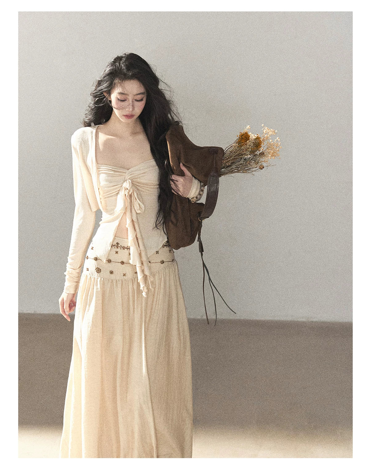 AOMALM - Cream Linen-Blend 3-Piece Set with Beaded Details