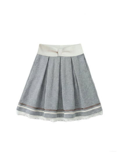 “Misty Academy Reverie” Light Grey Cropped Top & Bubble Mini Skirt