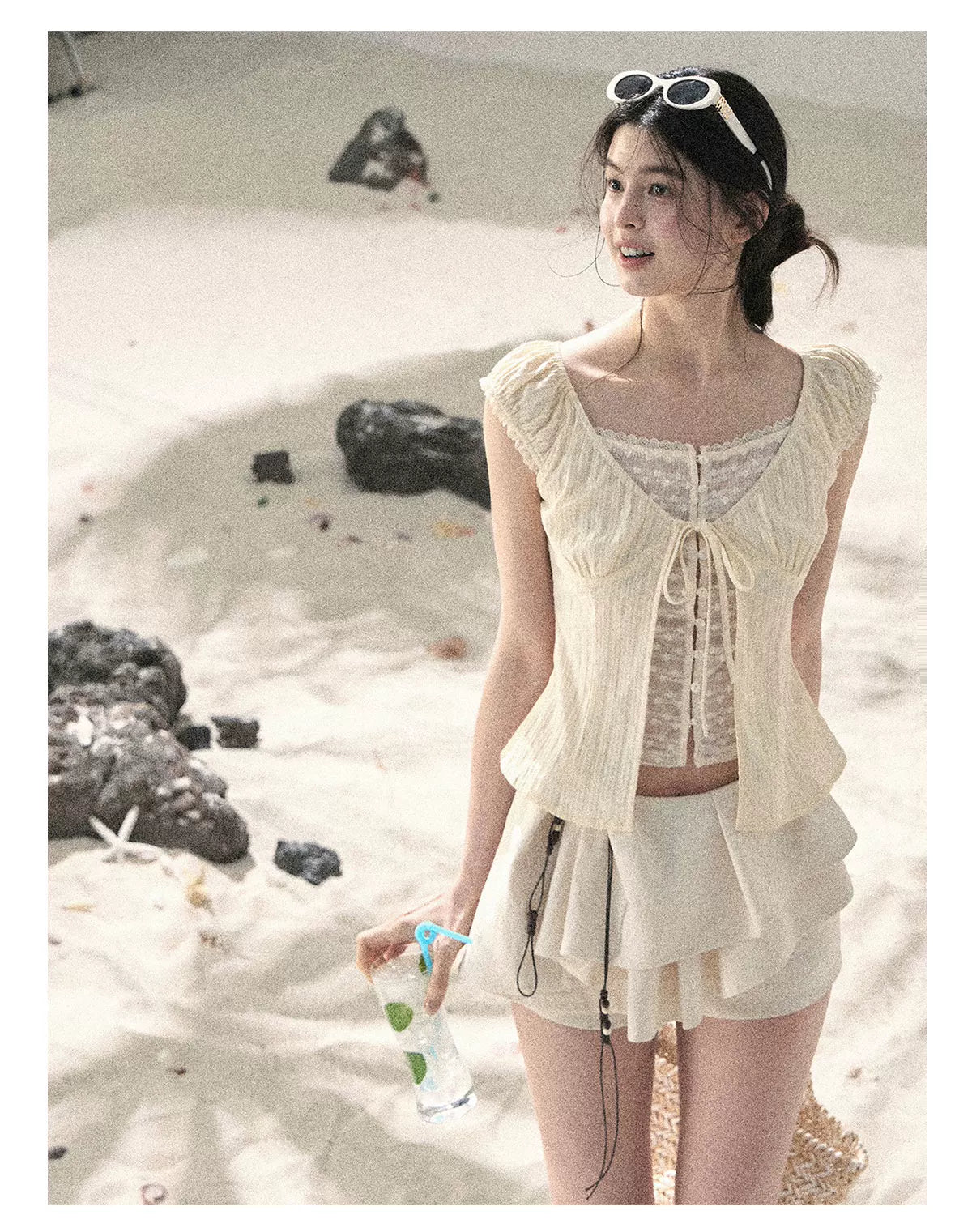 "Layered Petals in Motion" Dutch Cream Ruffle Skort 5324853