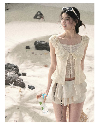 "Layered Petals in Motion" Dutch Cream Ruffle Skort 5324853
