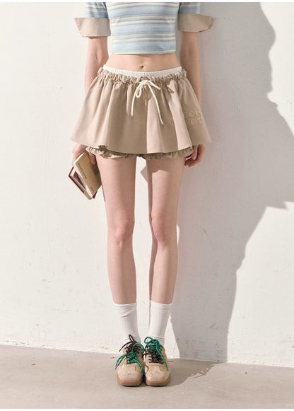 "The Space Between" Beige Drawstring Bubble Mini Skirt