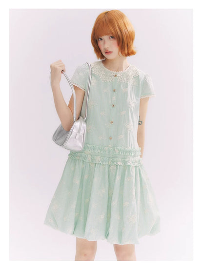 “Mint Lime” Green Stripe Lace Babydoll Dress