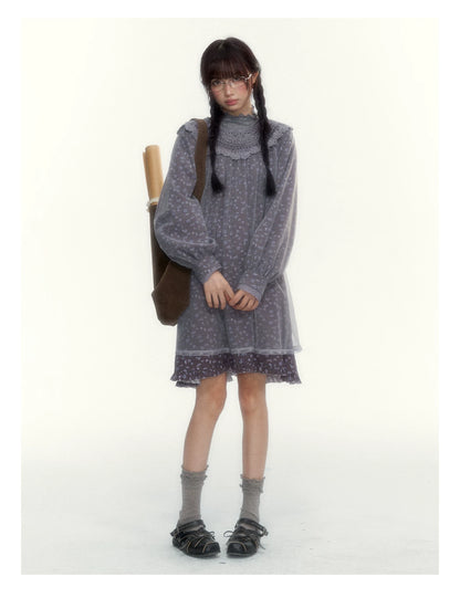 “Everyday Mist” Jacquard Lace Layering Top ( Ivory / Fog Gray )