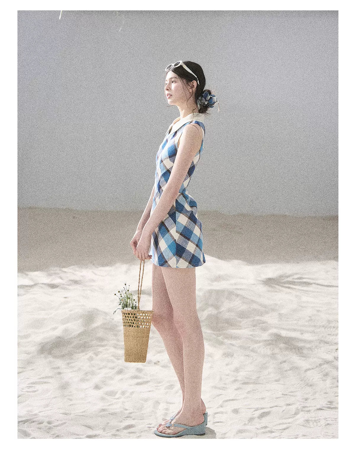 "Sunset by the Shore" Vintage Blue Plaid Polo Mini Dress 358648564