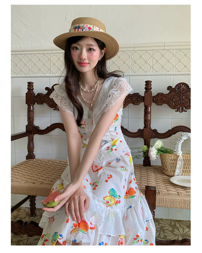 “Honeyfruit Summer Breeze” Beige Printed Skirt Set