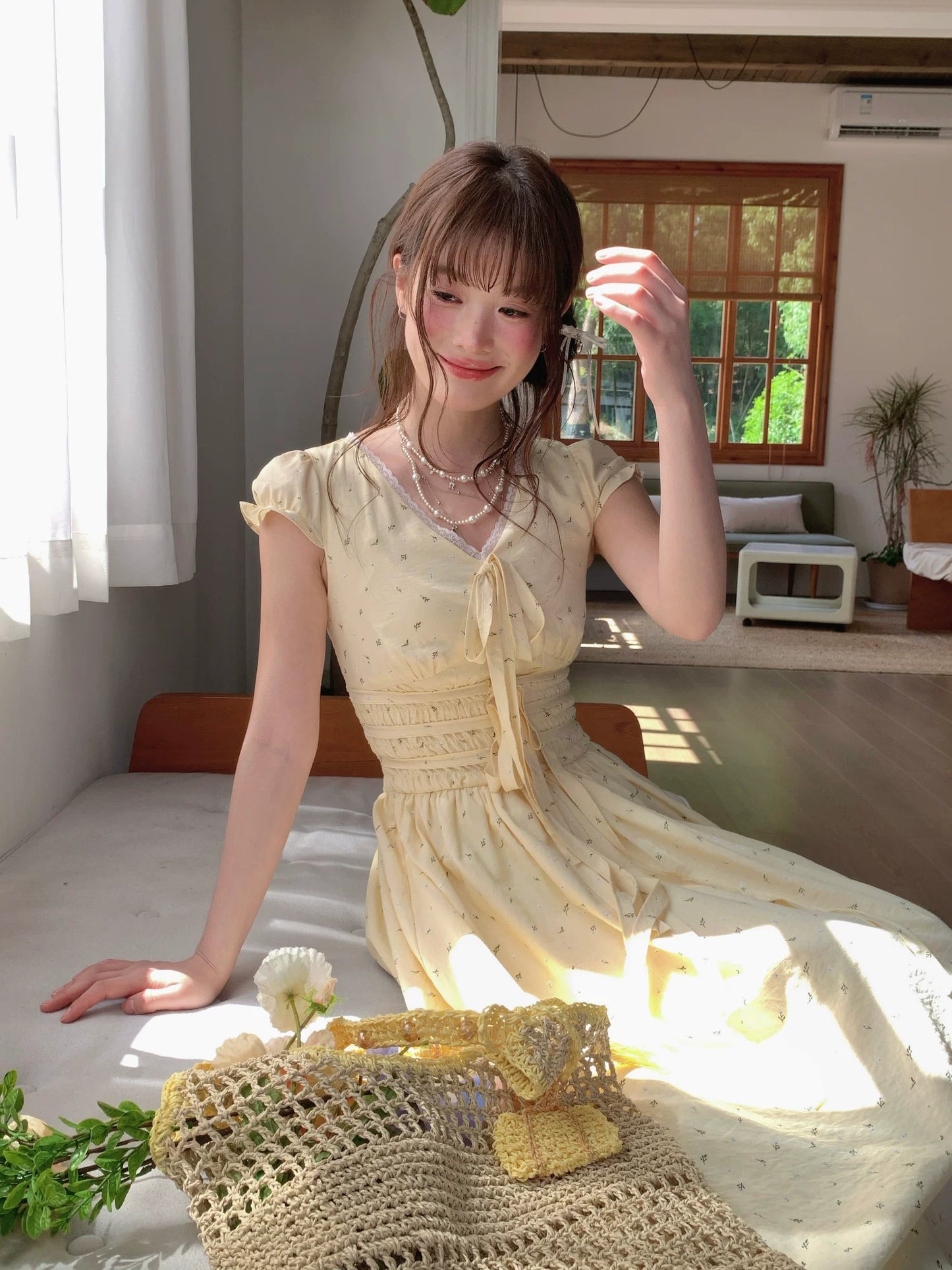 [RF] “Butter Peach Blossom” Goose Yellow Floral Maxi Dress