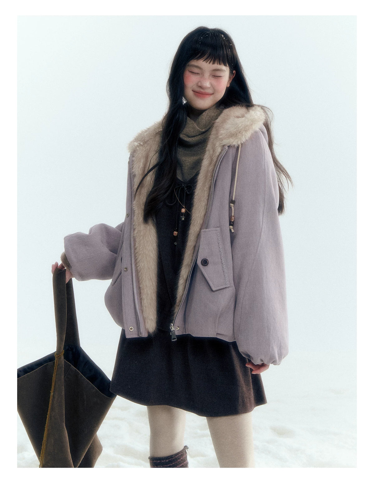 Horridale - Reversible Vintage Puff Jacket with Faux Fur – Misty Purple