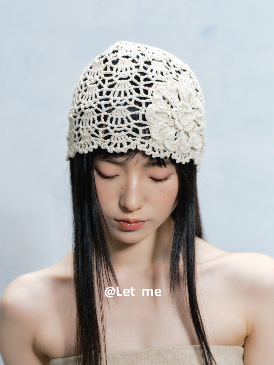 Floral Crochet Beanie – Openwork Lace Knit Hat