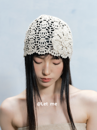 Floral Crochet Beanie – Openwork Lace Knit Hat
