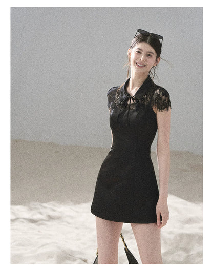"Moonlit Rose Sonata" Tranquil Black Lace Mini Dress & Cape Set