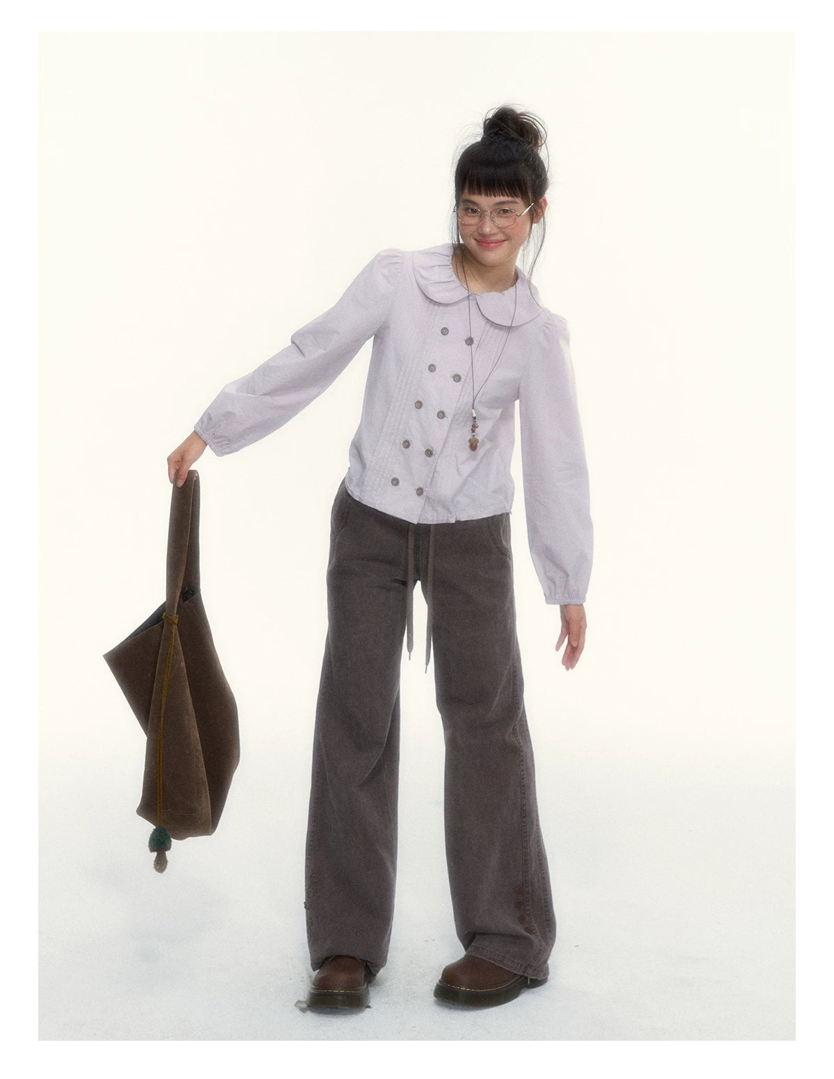 "A Season Called Autumn" Coffee Brown Vintage Washed Wide-Leg Utility Pants