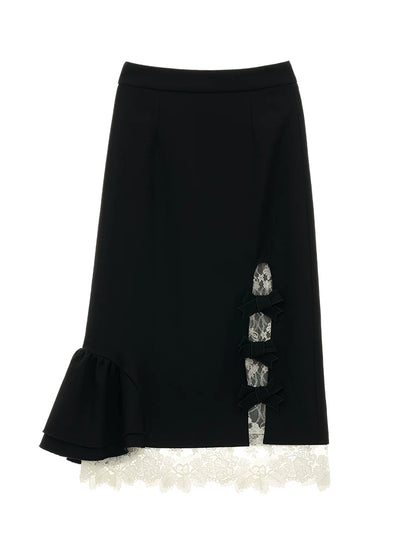 MAMC - Black Layered Lace Bow Maxi Skirt