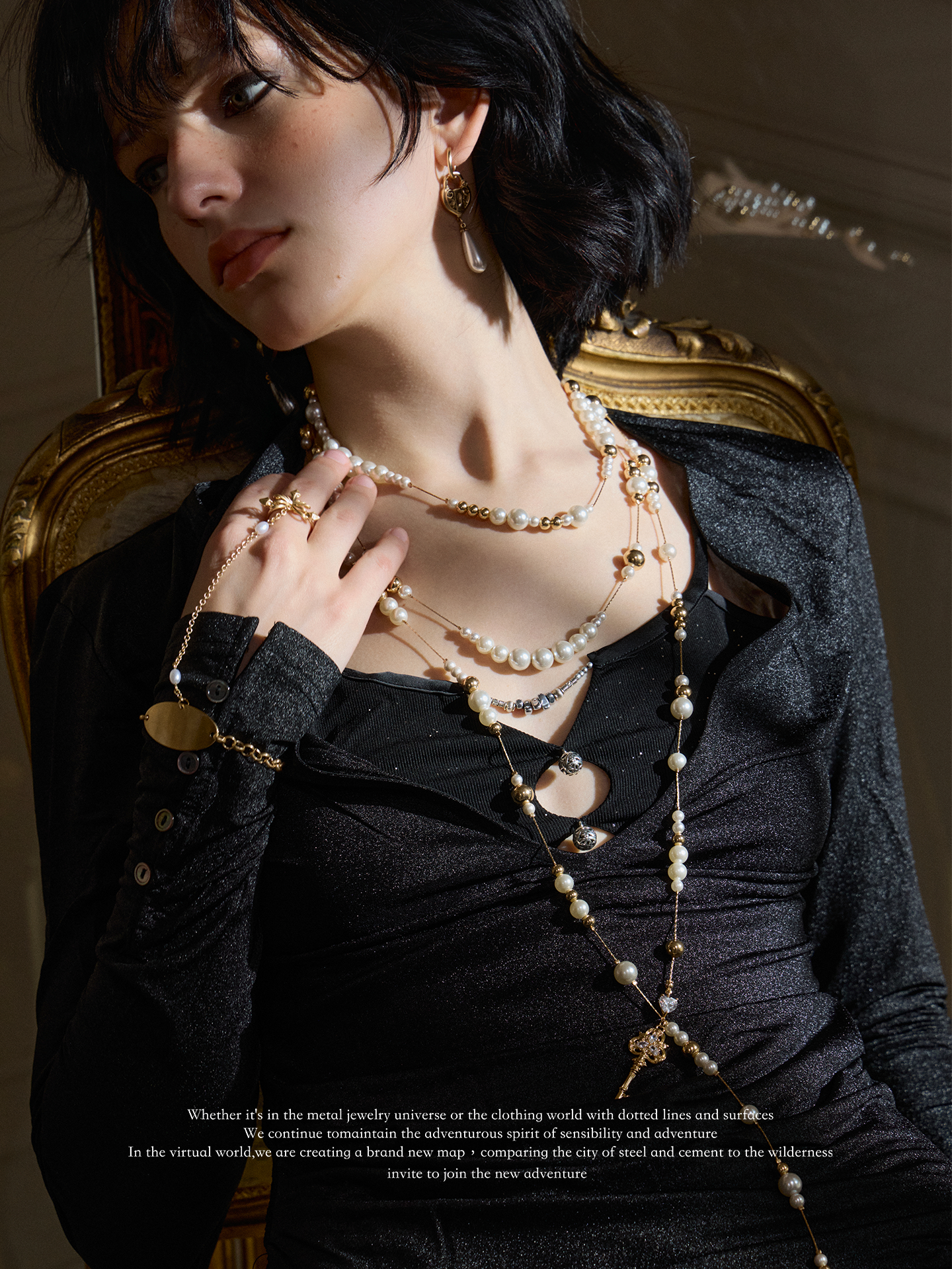 Vintage Key & Pearl Layered Long Necklace – Luxury Water Drop Charm Statement Necklace for Women