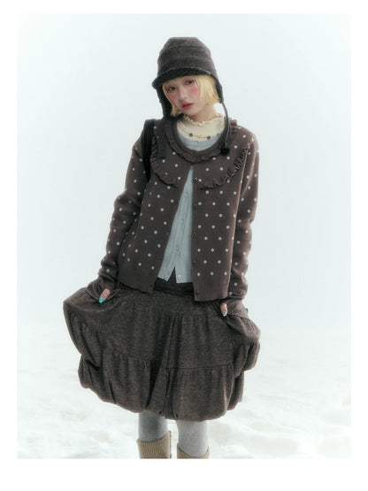 Dark Taupe Brown Polka Dot Layered Knit Sweater
