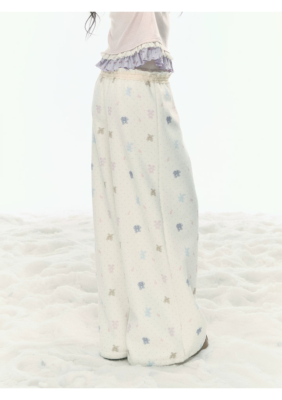 JOVYLLE - Cream Printed Fleece-Lined Sweatshirt, Pants & Skirt Set