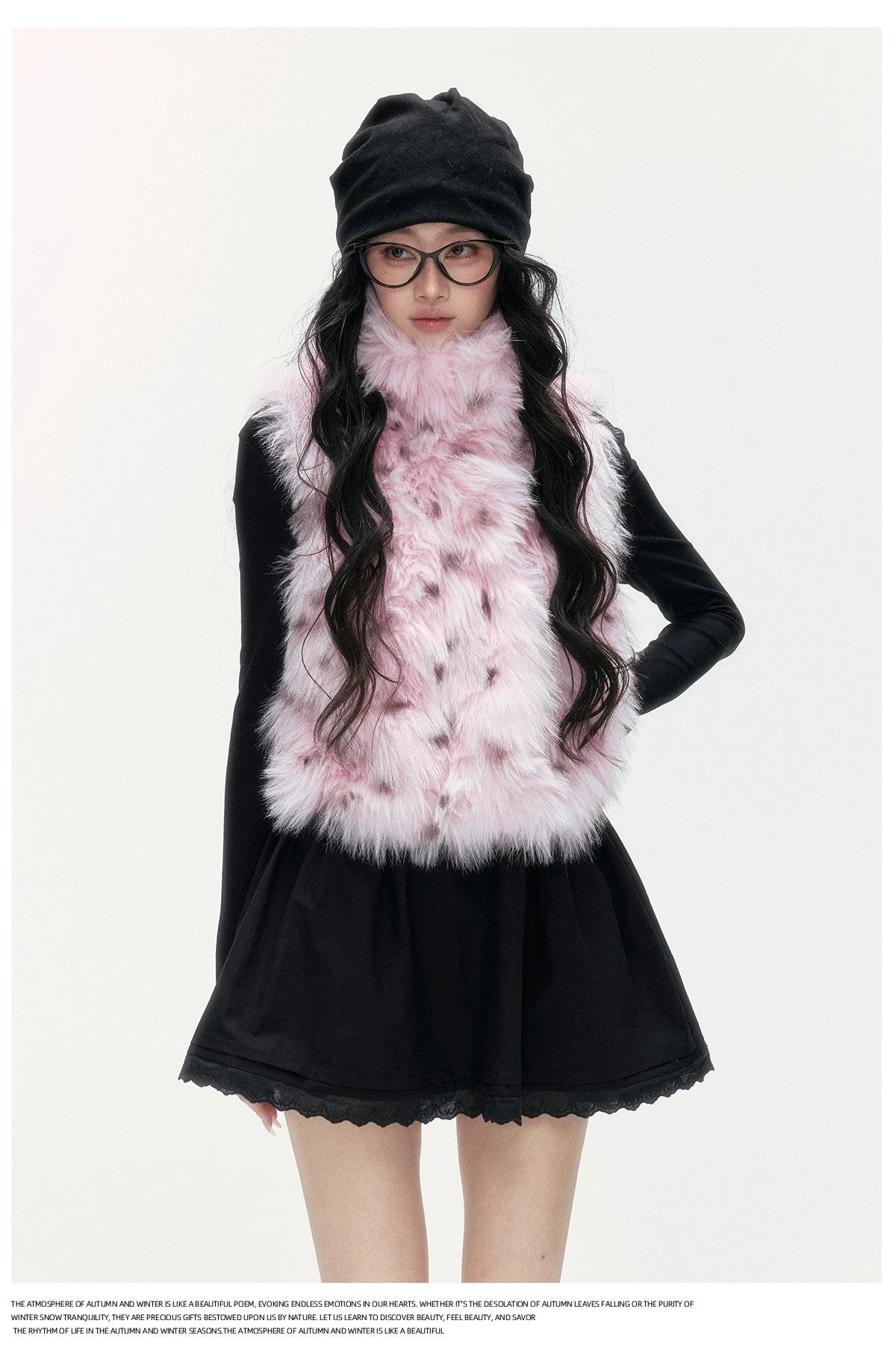 24olvides - Black and Pink Polka Dot Faux Fur Vest