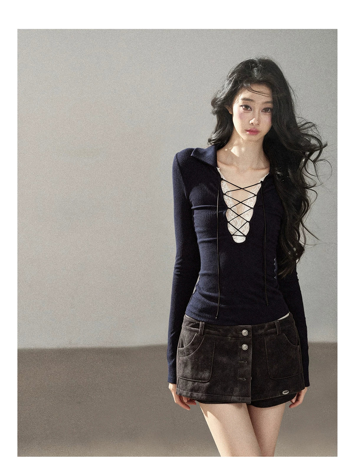 AOMALM - "Among the Oak Trees" Sophisticated Gray Faux Suede Skort