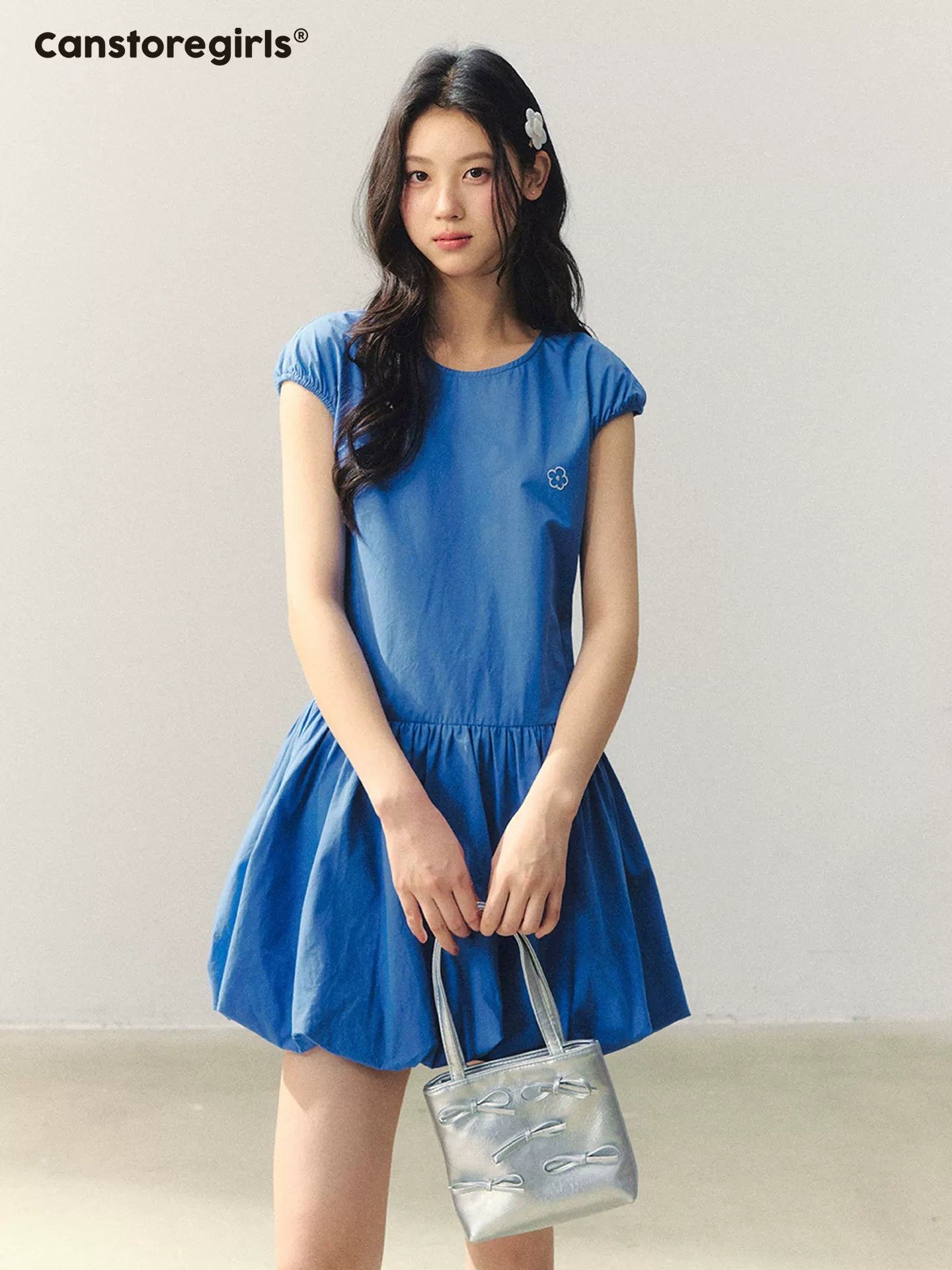 Ocean Bloom Royal Blue Bubble Hem Dress LL2026019