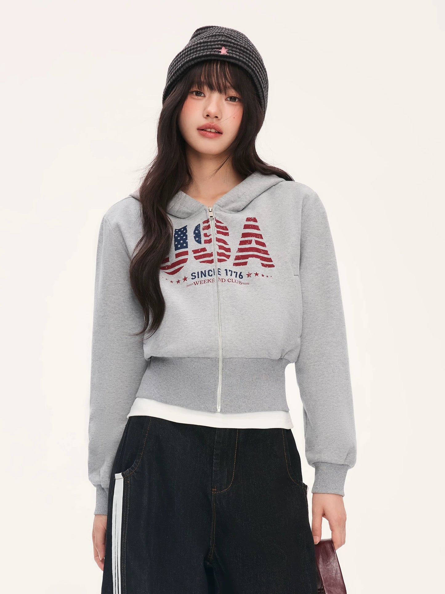 "Runway Legacy" Light Gray Cropped Sweatshirt Jacket