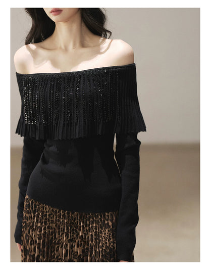 AOMALM - "Beyond the Pleats" One-Shoulder Long-Sleeve Knit Top