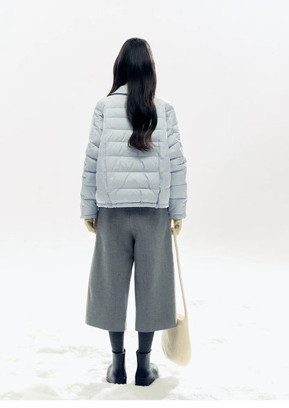 "Lily of the Valley Keepsake" Cropped Down Puffer Jacket (Pearl Beige/ Cloud Blue)