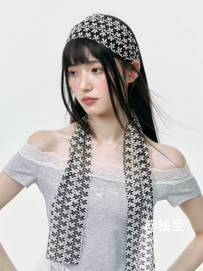 Floral Cutout Lace Scarf – Lightweight Breathable Summer Neck Scarf