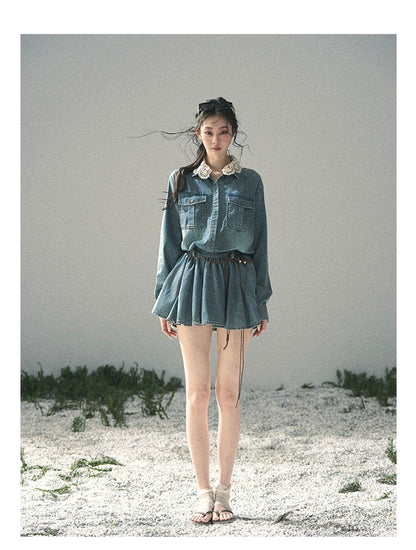 “Falling Into Your Gaze” Vintage Blue Denim Babydoll Dress