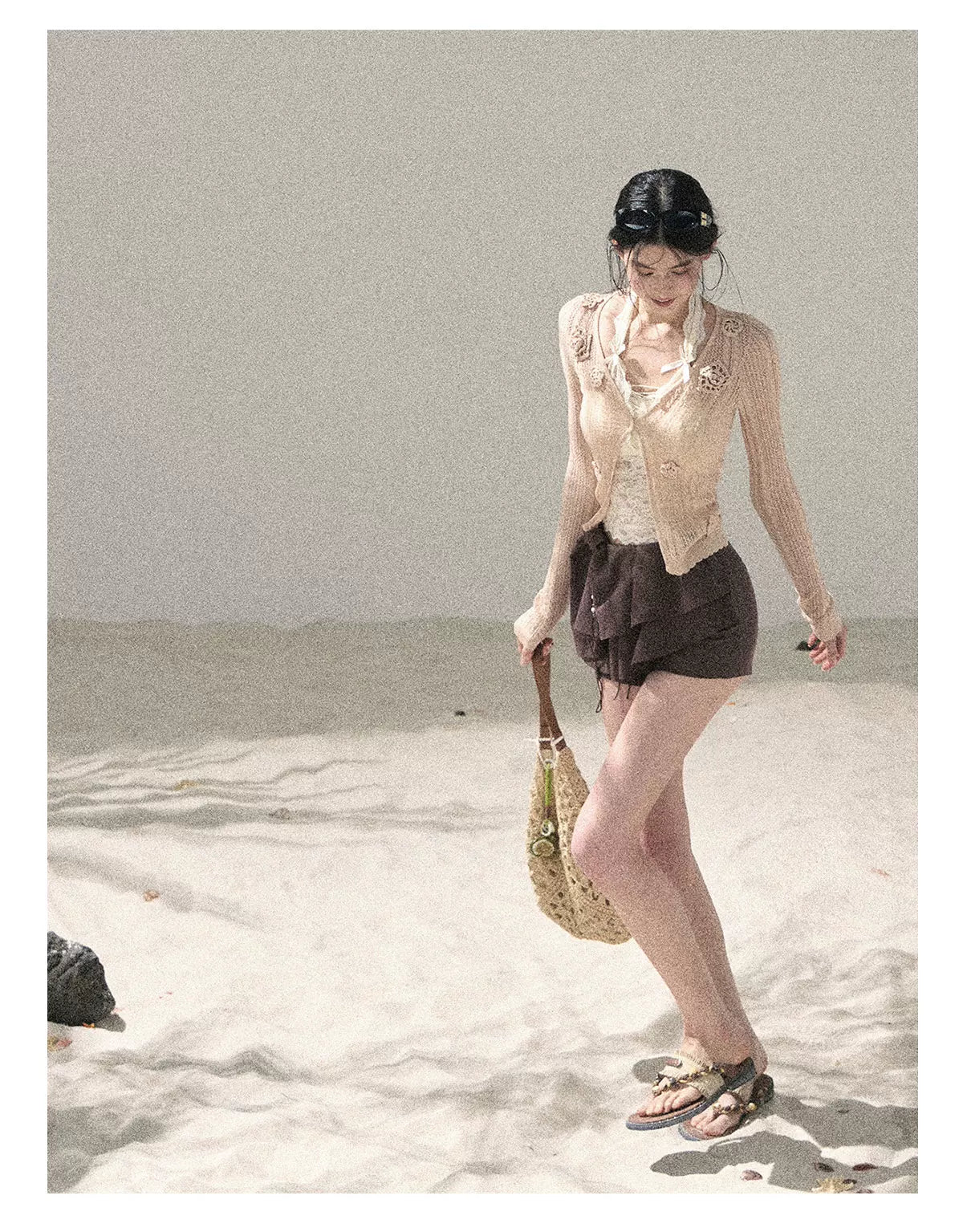 "Moss Whisper" Knit Sun Protection Cardigan & Cami Top