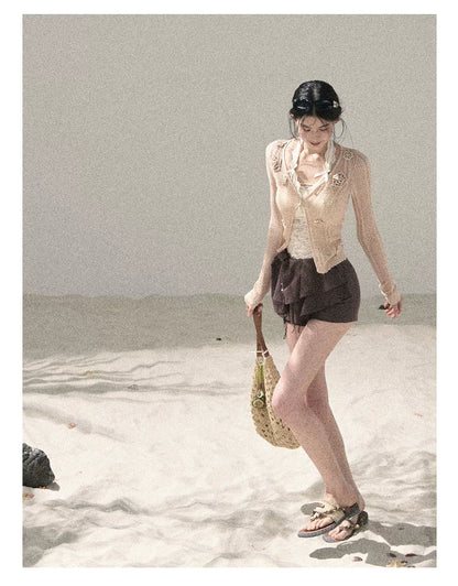 "Moss Whisper" Knit Sun Protection Cardigan & Cami Top
