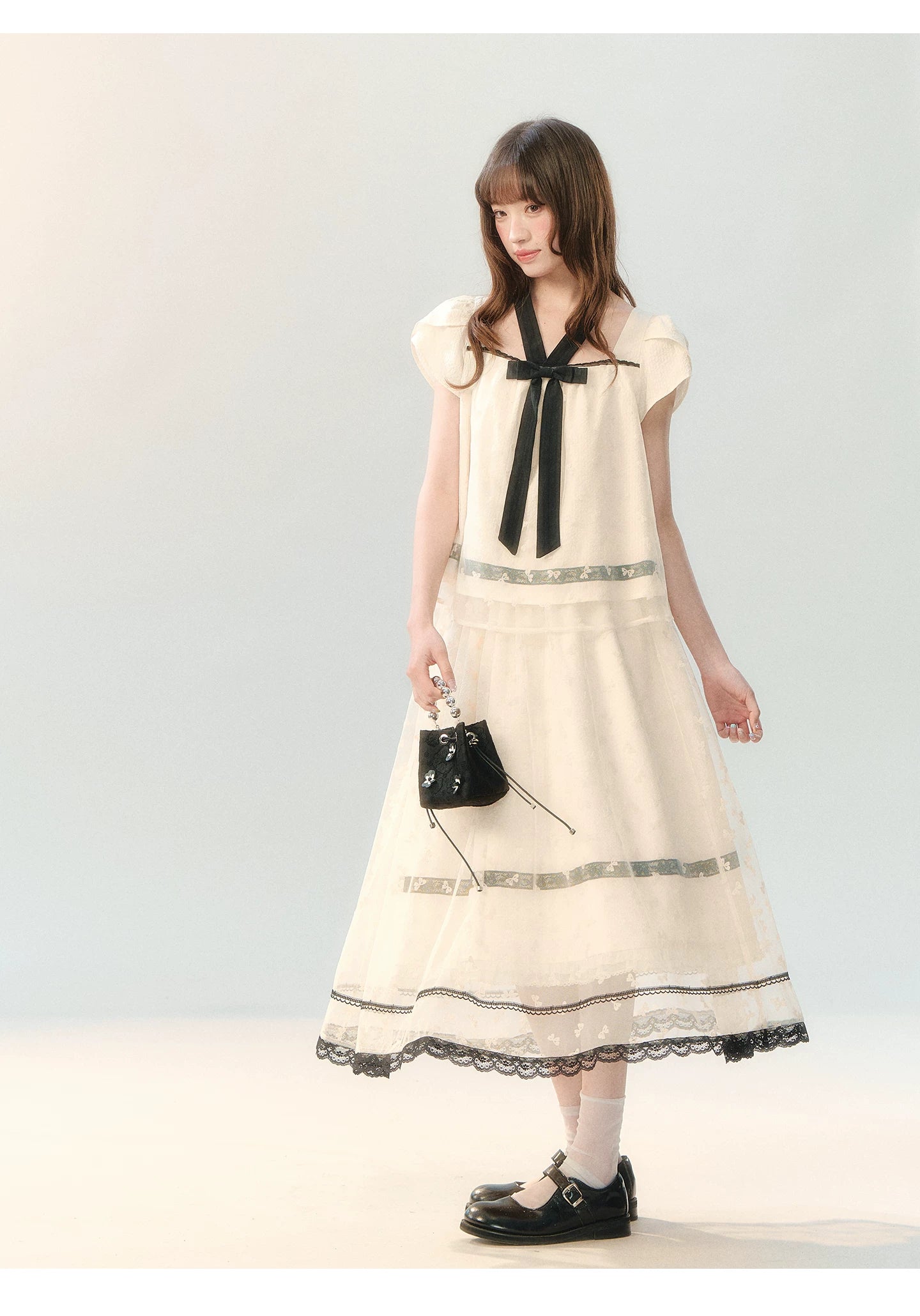 "Velvet Bow Butterfly" Apricot Flocked Tulle Skirt Set PP2026231