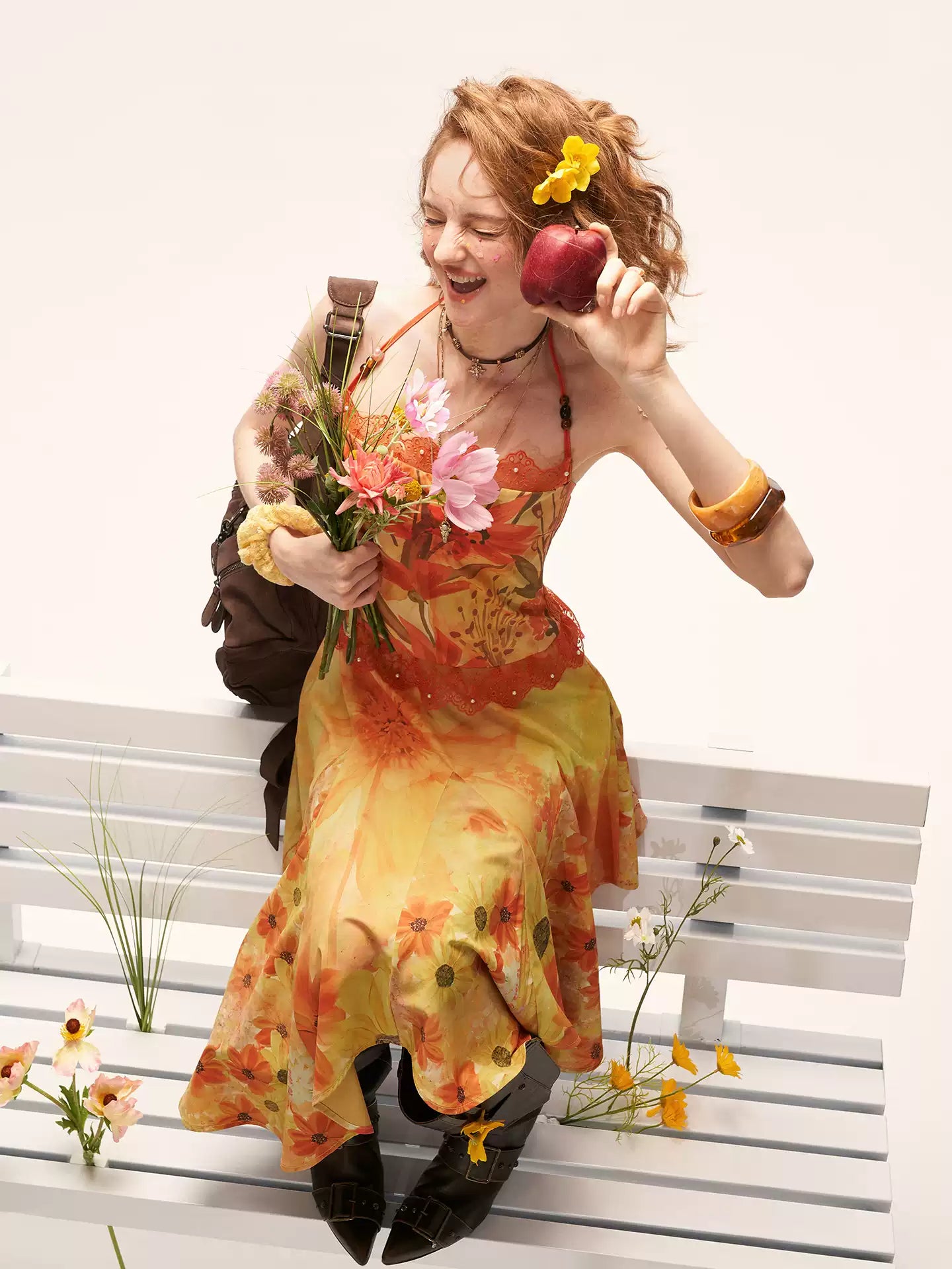 "Sunset Bloom Mood" Halter Floral Midi Dress WE933