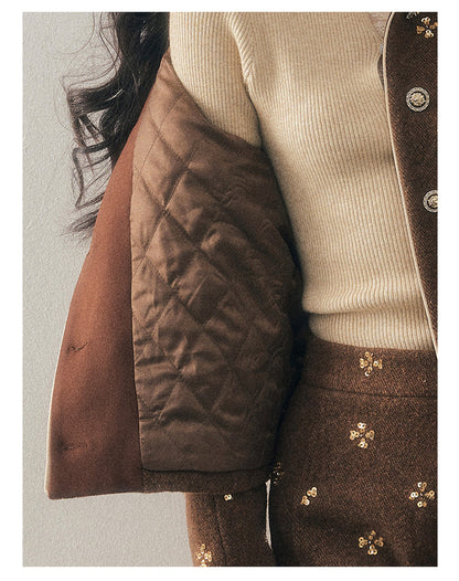少也眼 "Deep Winter Wutong" Quilted Wool Tweed Two-Piece Set