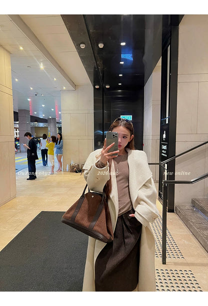 QuQuOuYang - 100% Wool Double-Face Belted Coat with Convertible Collar