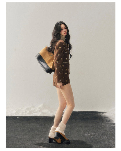 少也眼 "Deep Winter Wutong" Quilted Wool Tweed Two-Piece Set