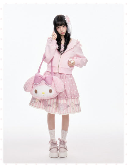 “Ribbon Daydream” Pink Cropped Zip-Up Hoodie