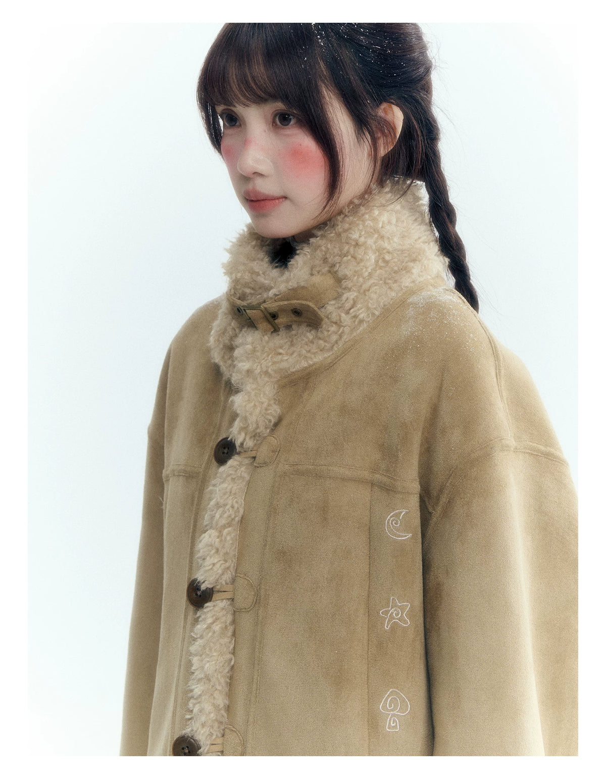 Horridale - Vintage Tan Suede-Effect Sherpa-Lined Stand Collar Jacket