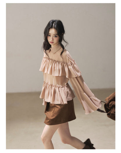 170726 "Veiled in the Evening Mist" Milk Tea Ruffle Blouse