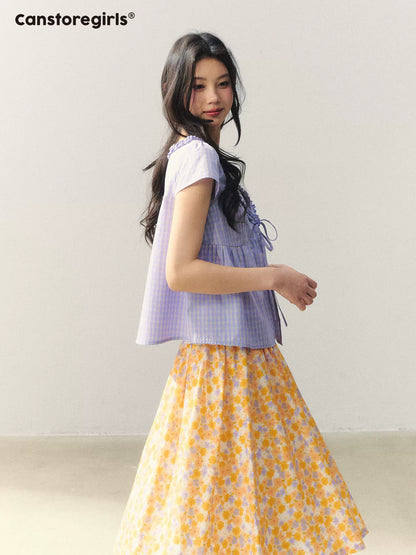 "Purple Haze Citrus" Lavender Plaid Blouse LL2026038