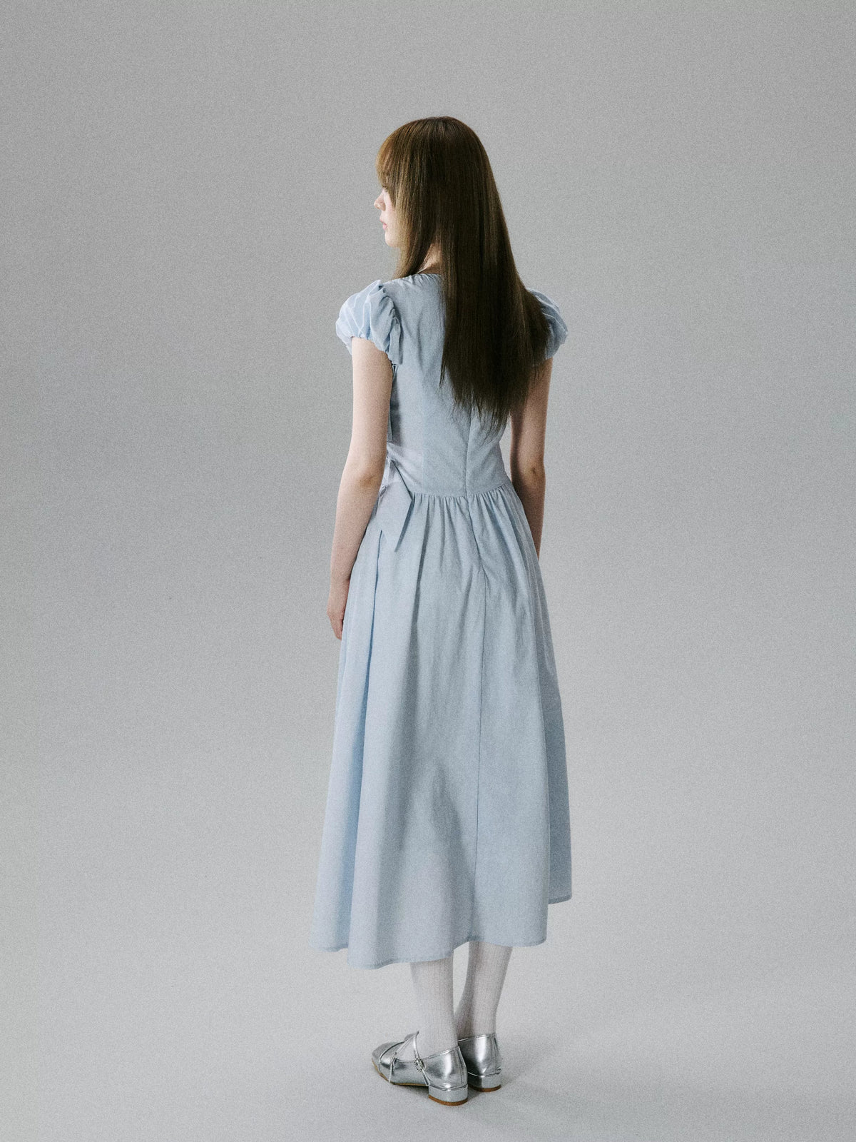 LOST FOREST - Blue Lyocell-Cotton Bow Dress